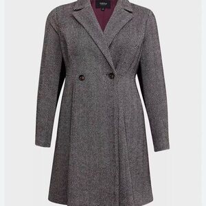 Torrid Wool Fit and Flare Coat Herringbone Plaid Size 0
